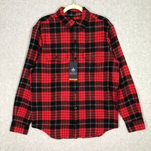 Rainforest‎ Flannel Shirt Mens Small Red Black Plaid Cotton Brushed Heavyweight